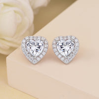 0.75 Carat 925 Silver American Diamond Heart Shaped Stud Earrings