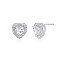 0.75 Carat 925 Silver American Diamond Heart Shaped Stud Earrings