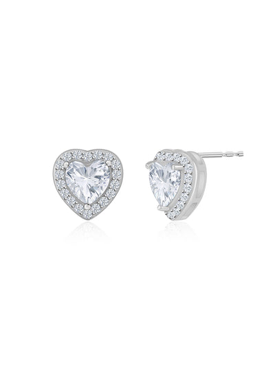 925 Silver American Diamond Earrings Heart Shaped Stud Earrings