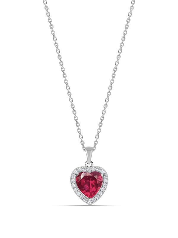 Heart Shape Ruby Pendant with Silver Chain for Womens and Girls