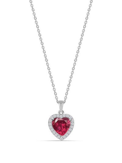 Heart Shape Ruby Pendant with Silver Chain for Womens and Girls