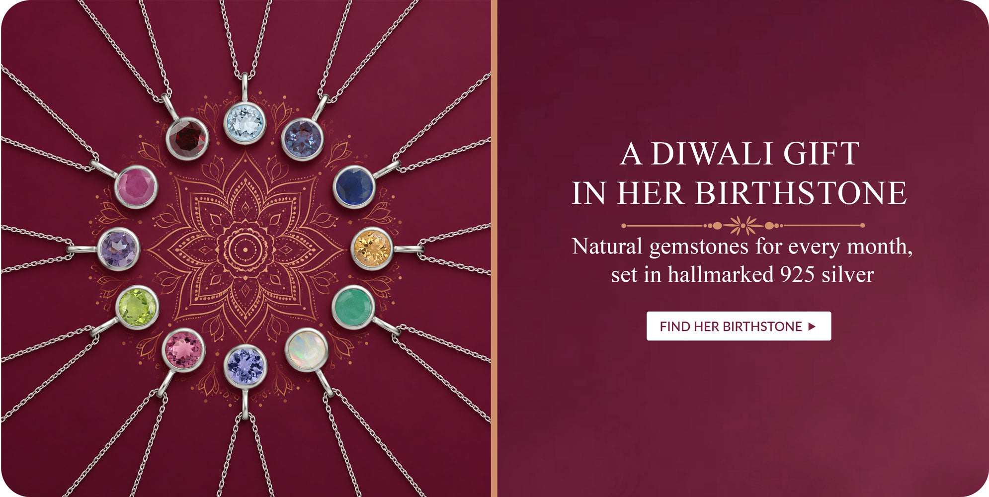 Birthstone Necklace Collection - natural gemstone pendants in hallmarked 925 silver, Diwali gift in her birthstone