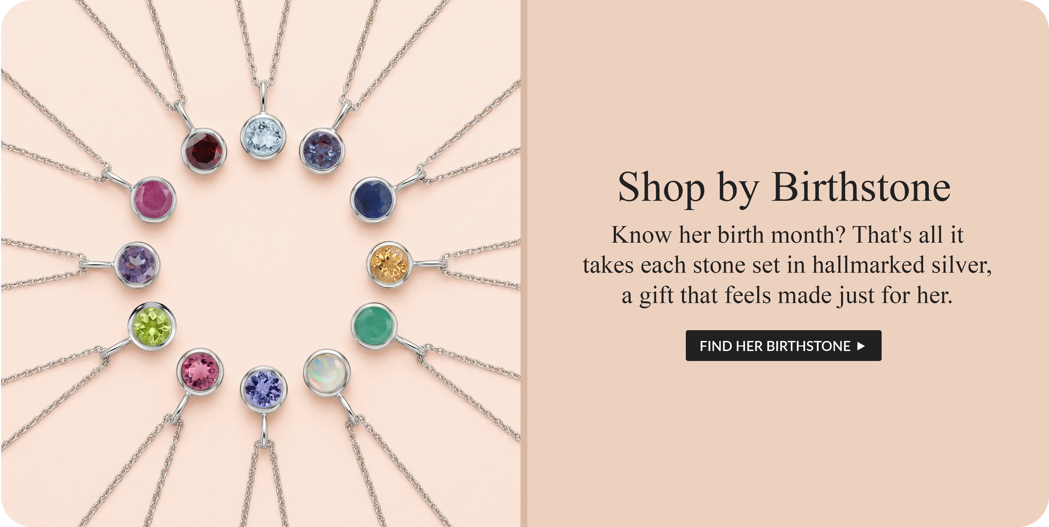 Shop birthstone Jewellery by birth month, twelve gemstone hallmarked silver personalized jewelry gift for her