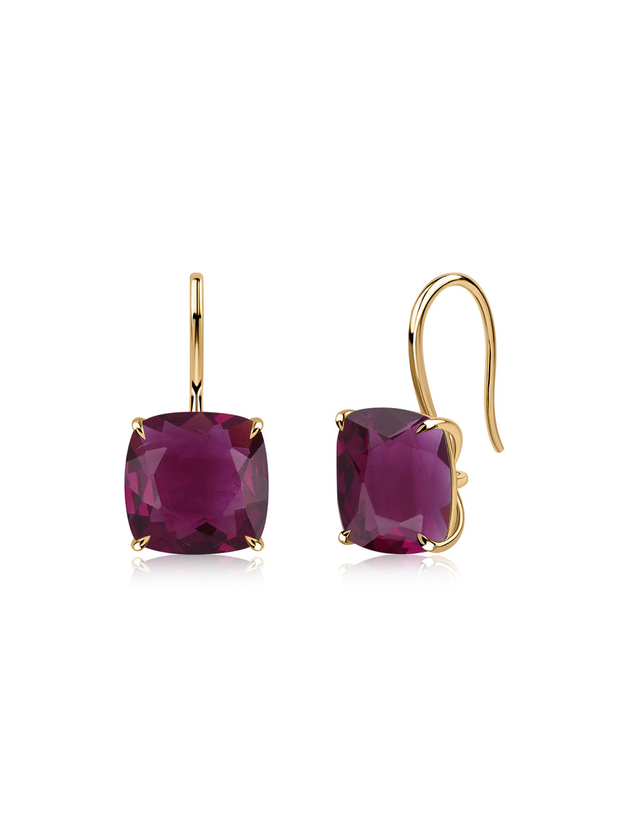 Elegant Purple Amethyst Cushion Drop Earrings