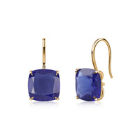 Elegant Blue Sapphire Cushion Gold Plated Drop Earrings for Women