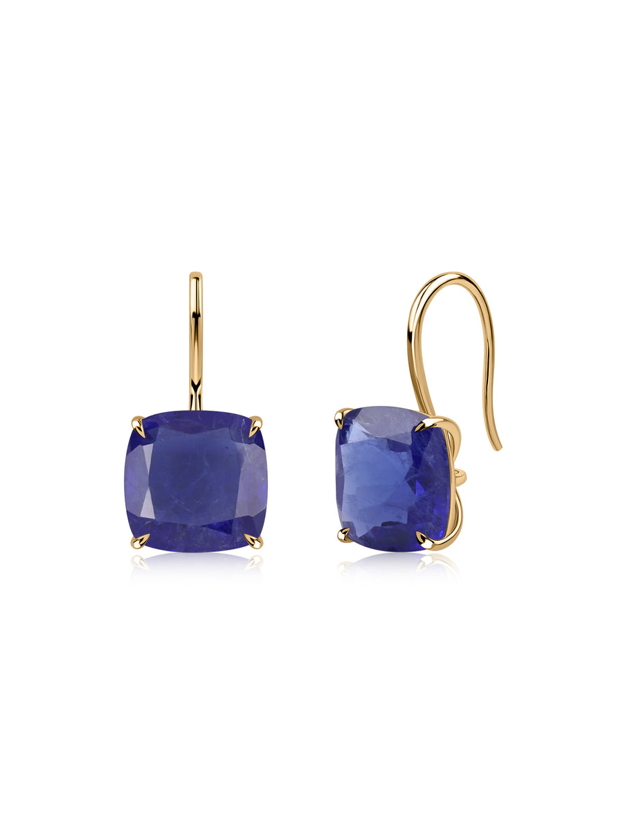 Elegant Blue Sapphire Cushion Drop Earrings