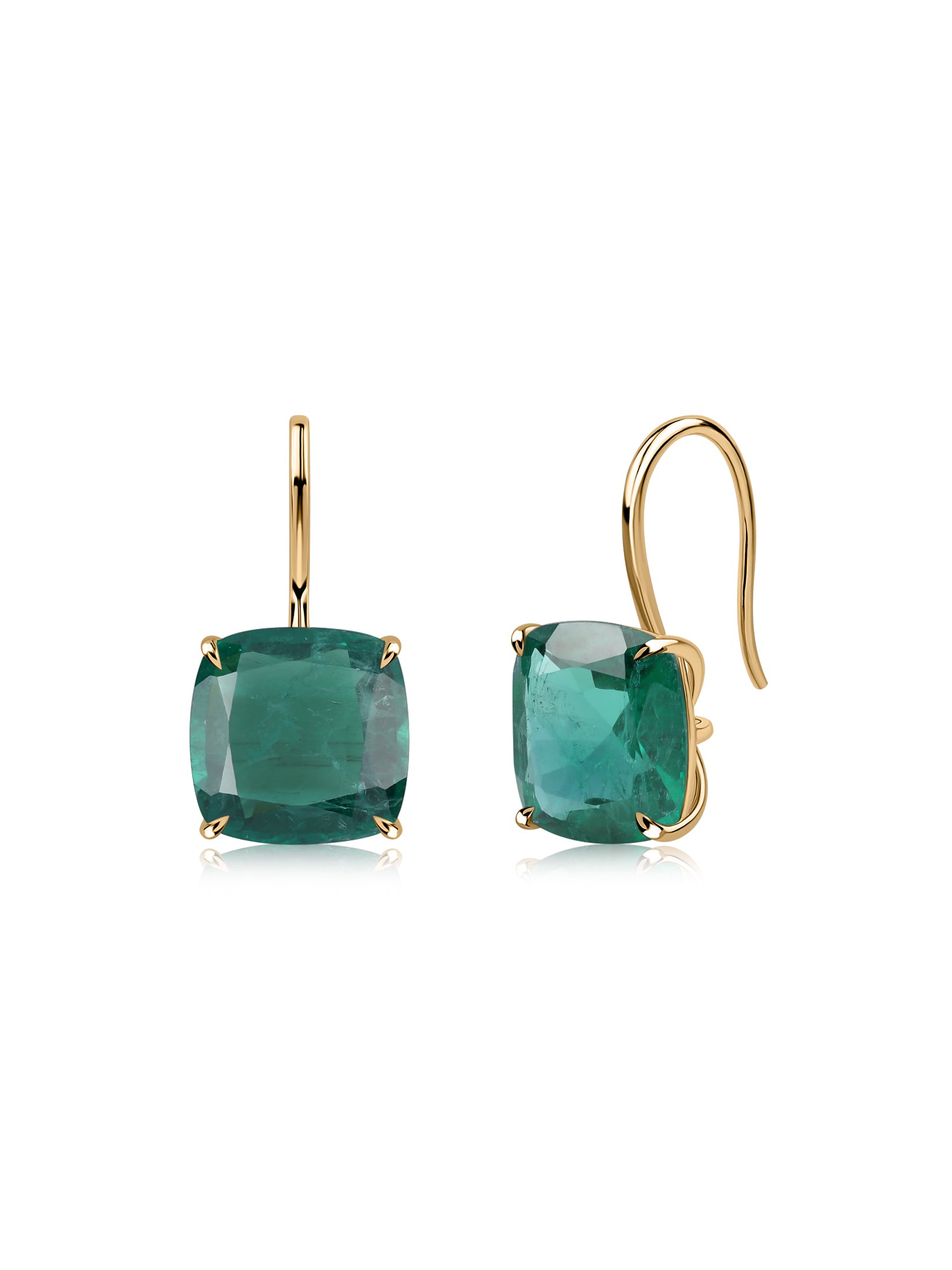 Elegant Green Emerald Cushion Drop Earrings