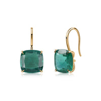 Elegant Green Emerald Cushion Gold Plated Drop Earrings for Women