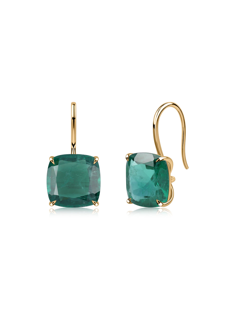 Elegant Green Emerald Cushion Drop Earrings