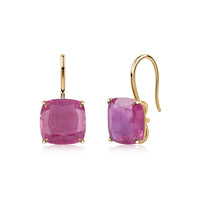 Elegant Pink Sapphire Cushion Gold Plated Drop Earrings for Women