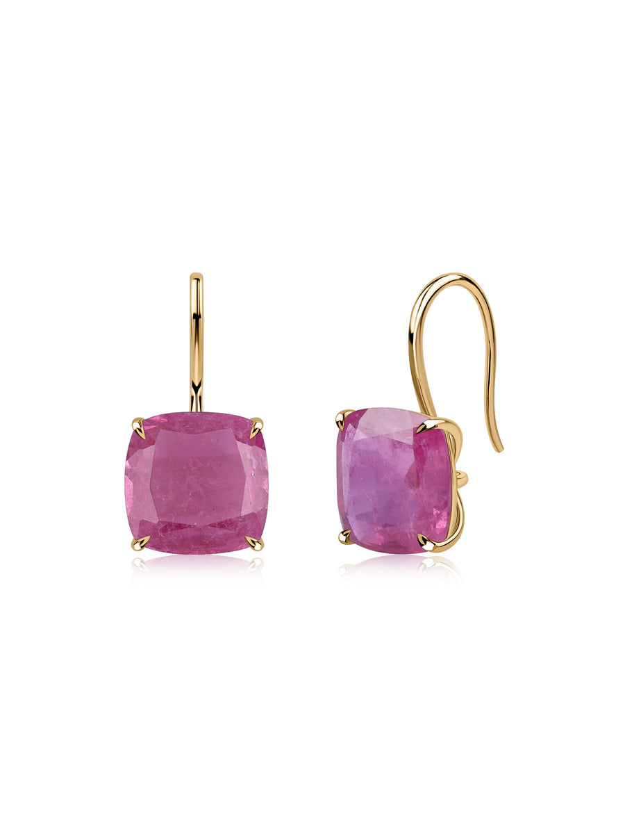 Elegant Pink Sapphire Cushion Drop Earrings