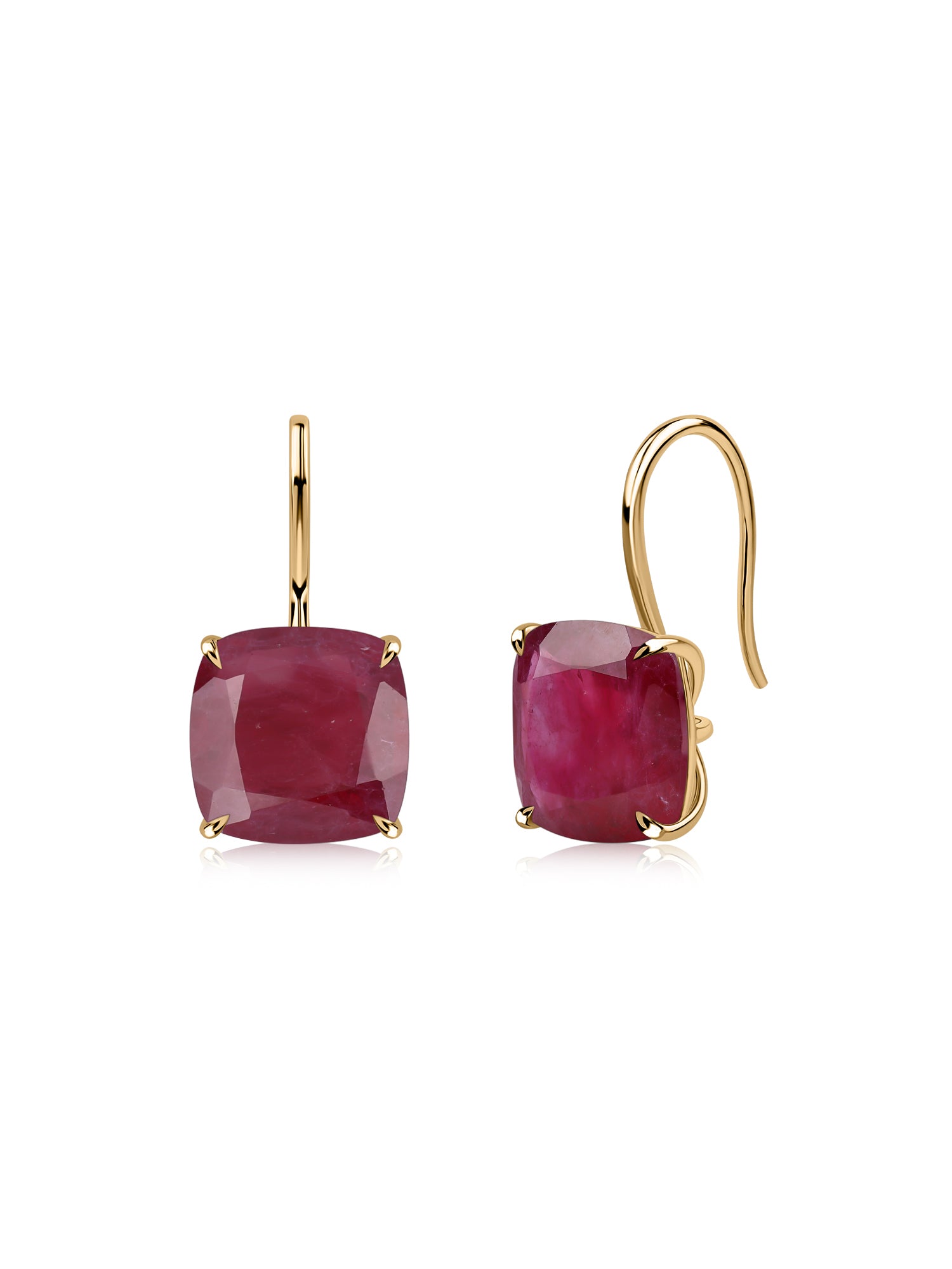 Elegant Red Ruby Cushion Drop Earrings