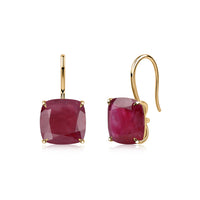 Elegant Red Ruby Cushion Gold Plated Drop Earrings for Women