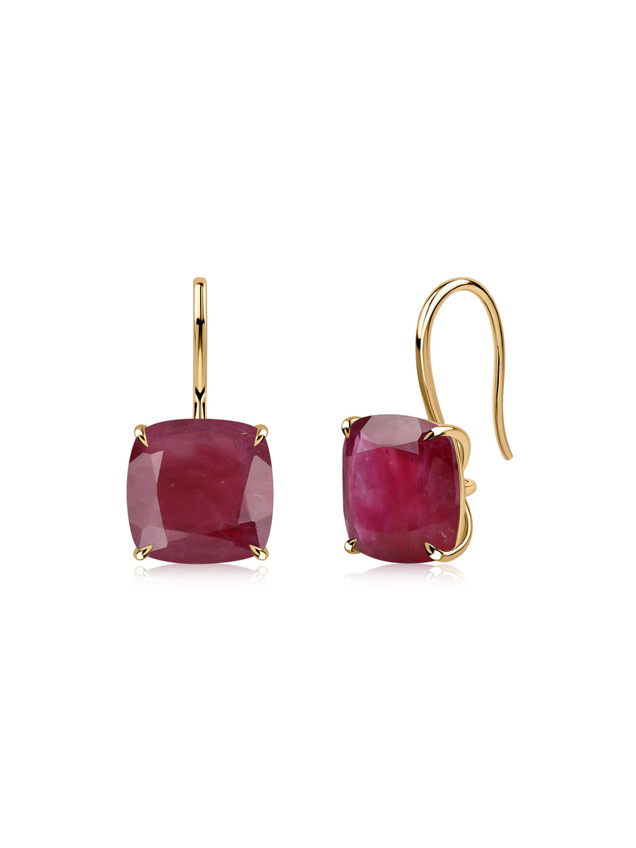 Elegant Red Ruby Cushion Drop Earrings