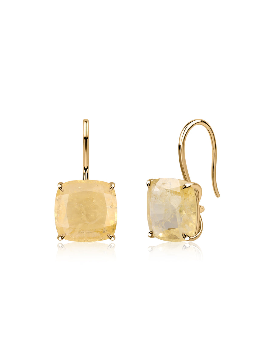 Elegant Yellow Sapphire Cushion Drop Earrings