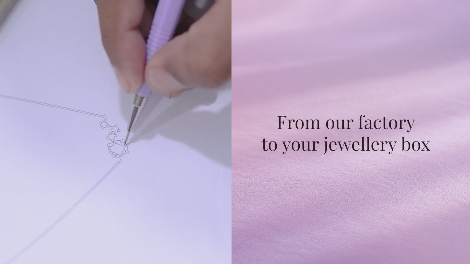 Jewelry making process video - from our factory to your jewellery box, showing necklace design sketch, handcrafting process, and finished gold necklace