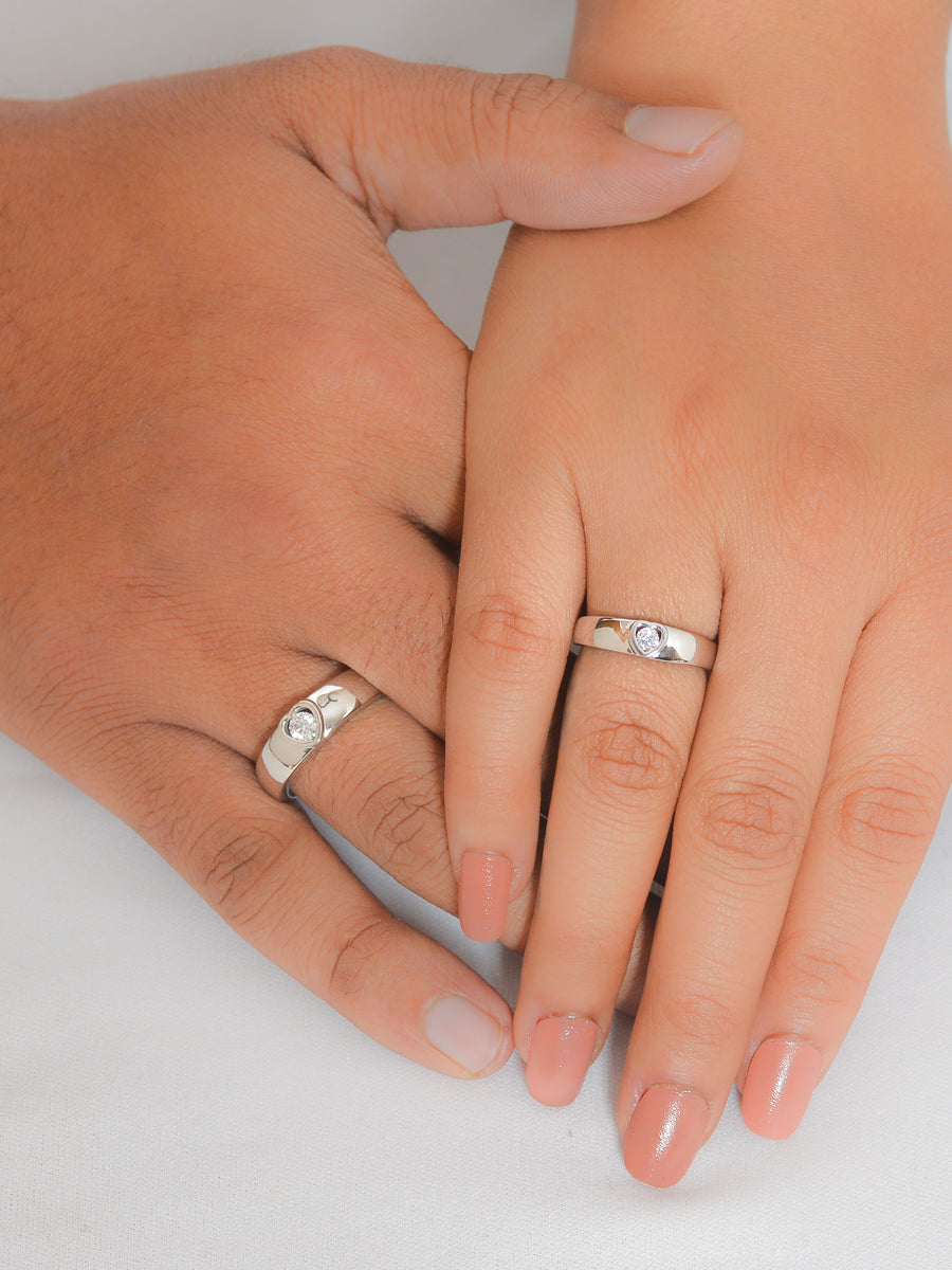 Heart Design 925 Silver Couple Ring – Ornate Jewels