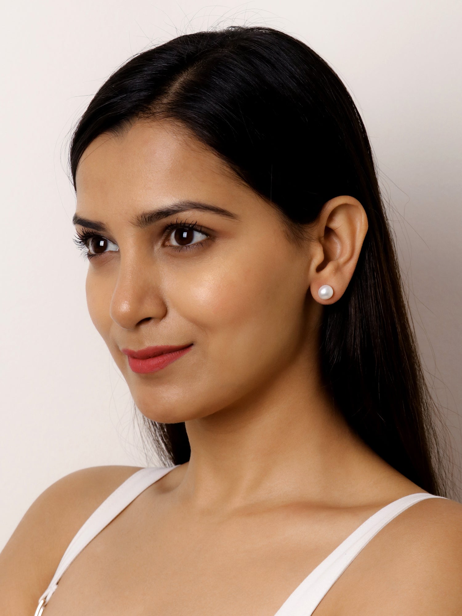 7.5 MM WHITE FRESHWATER PEARL STUD 925 SILVER EARRINGS