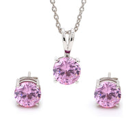 Ornate Jewels Pink Solitaire Necklace With Earrings