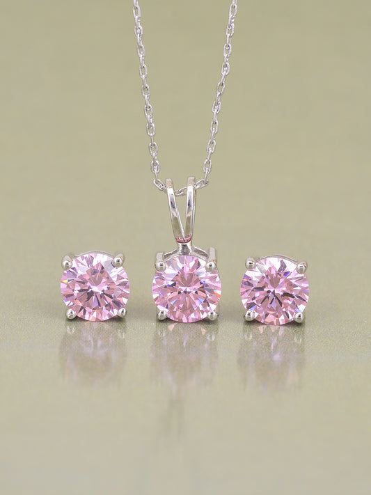 ORNATE JEWELS PINK SOLITAIRE NECKLACE WITH EARRINGS-3