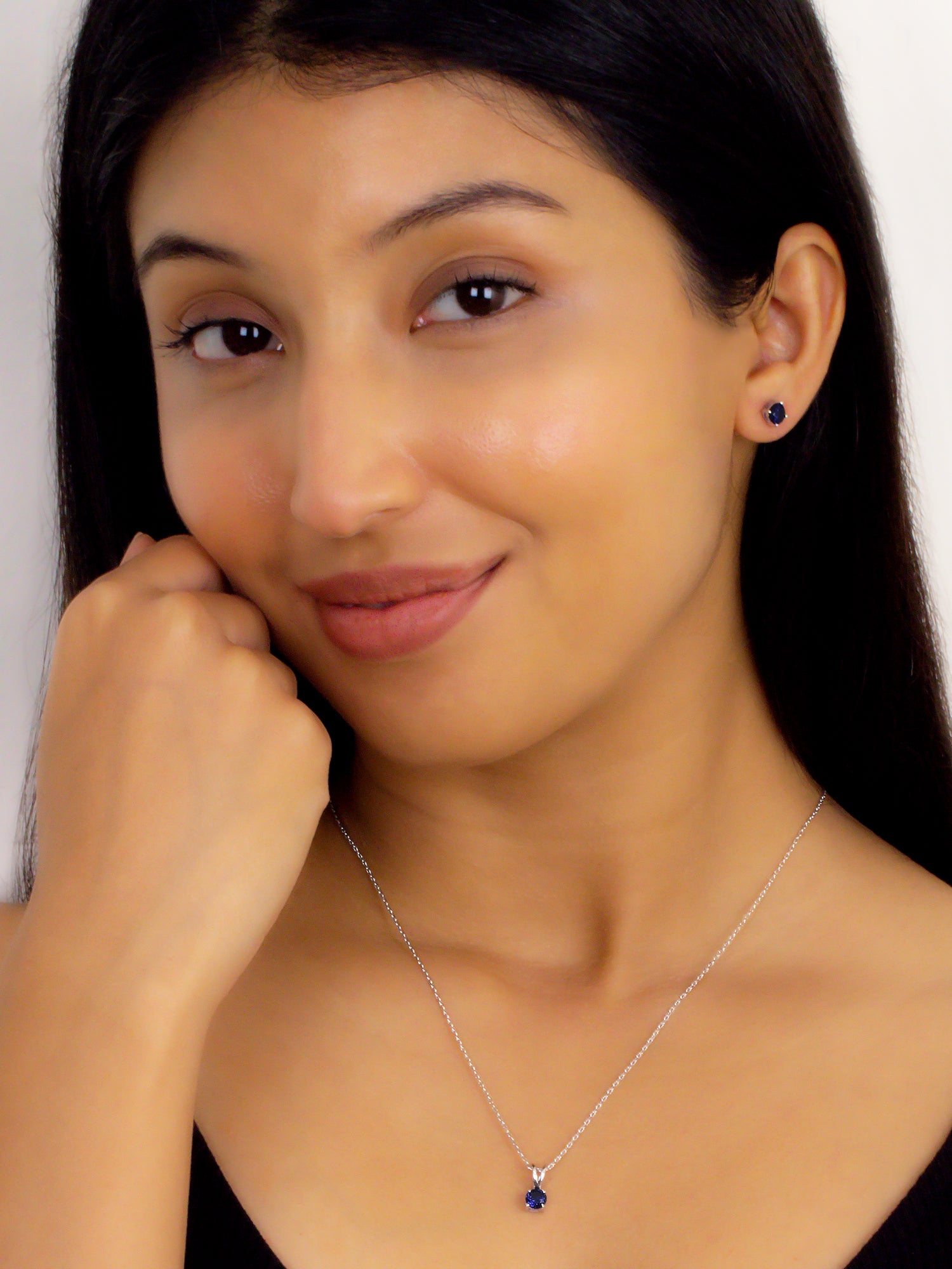 ORNATE JEWELS BLUE SAPPHIRE SOLITAIRE NECKLACE WITH EARRINGS