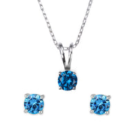Swiss Blue CZ Solitaire Necklace with Silver Earrings for Women