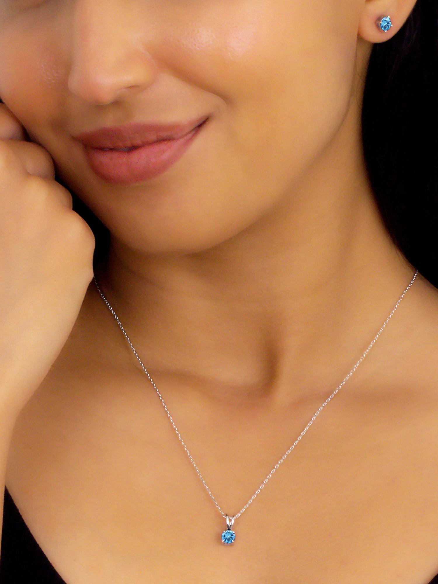 ORNATE JEWELS SWISS BLUE SOLITAIRE NECKLACE WITH EARRINGS-3