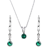 Emerald CZ Silver Necklace Earring Set for Women