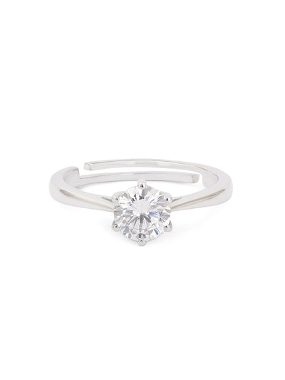 American Diamond Solitaire Silver Ring in 925 Sterling Silver - BIS Hallmarked